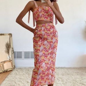 Two piece midi floral midi dress
